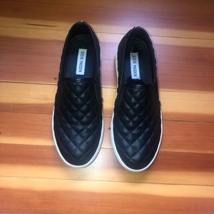 Black Leather Steve Madden Slip on Shoes